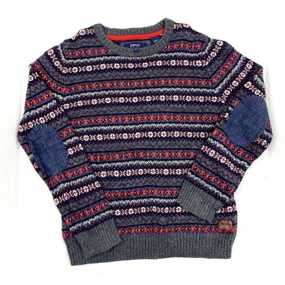 Baker by Ted baker BOYS 10/12 Fair Isle Stripe Knit Cotton Blend Sweater - Picture 1 of 4